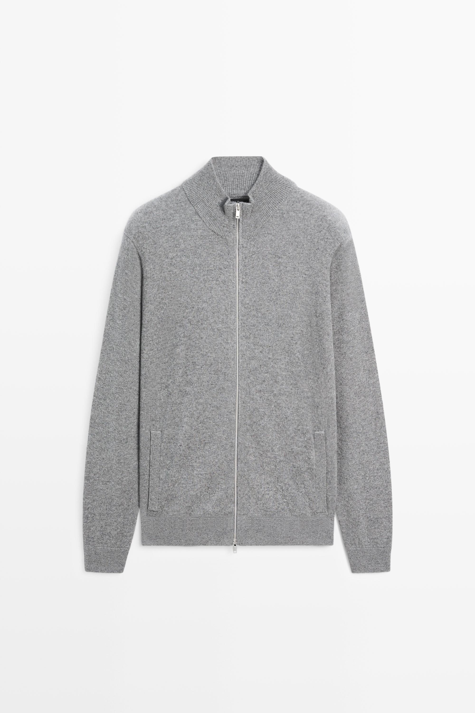 100% cashmere zip-up knit cardigan